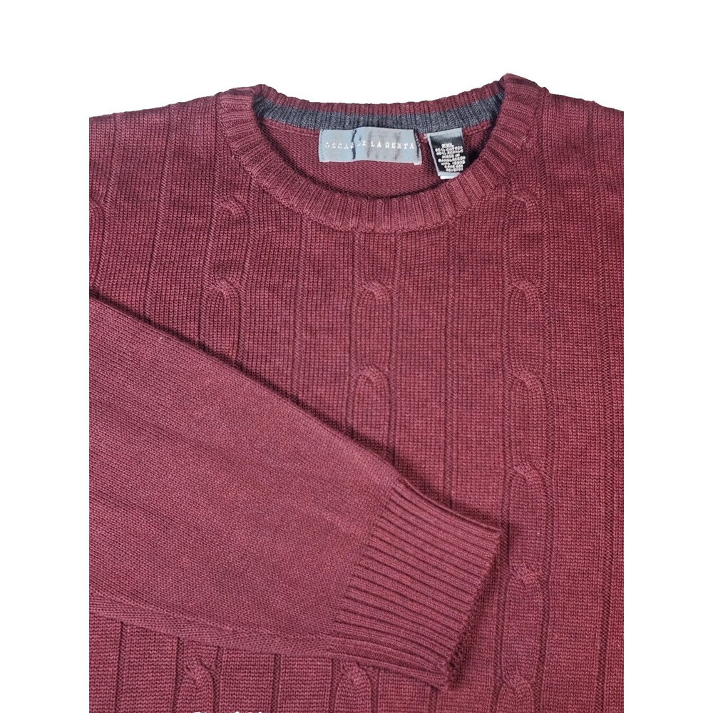 Oscar De La Renta Mens Burgundy‎ Red Cable Knit Crew Neck Sweater Size XXL
